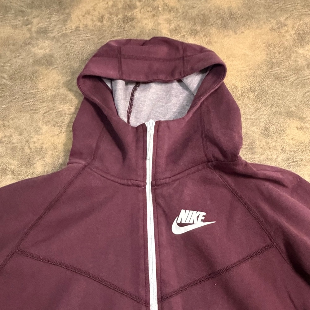 Nike Tech Fleece Hoodie Womens XL Burgundy Full Zip Sweatshirt 930759-652